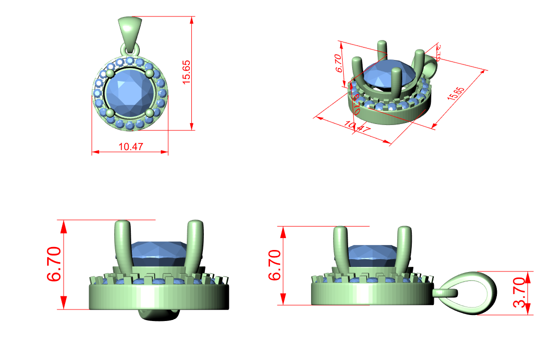 CAD file screenshot — Round Brilliant Halo Pendant in Yellow Gold
