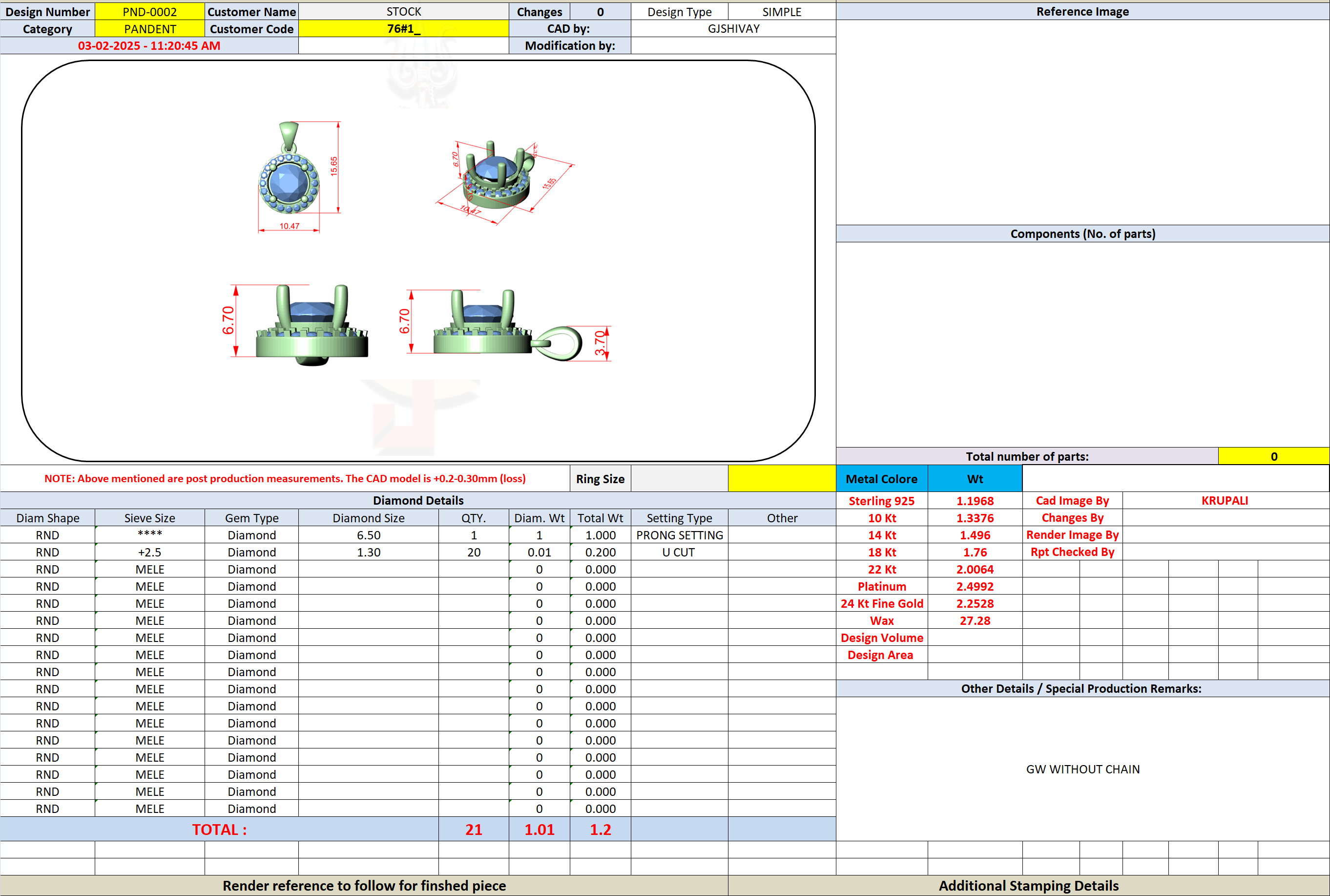 CAD file screenshot — Round Brilliant Halo Pendant in Yellow Gold