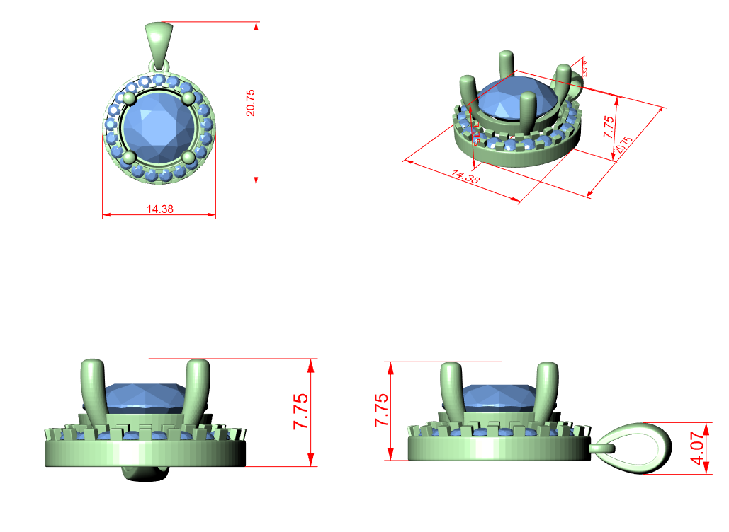 CAD file screenshot — Round Brilliant Halo Pendant in Rose Gold