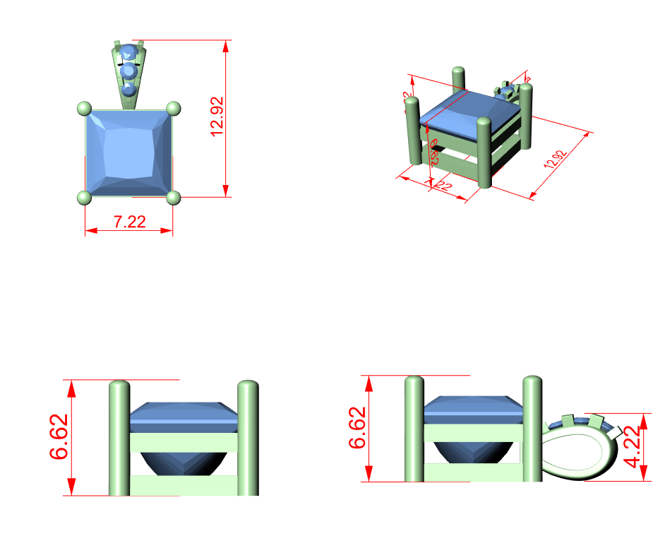 CAD file screenshot — Princess-Cut Solitaire Pendant with Accented Bail