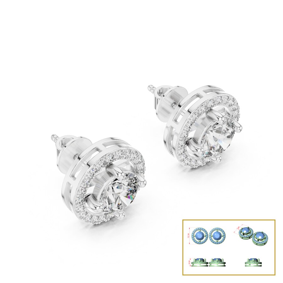 Pave Halo Round Stud Earrings