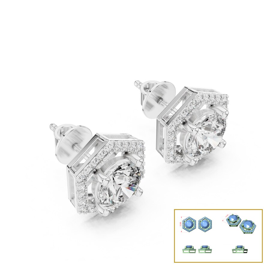 Hexagon Halo Round Stud Earrings