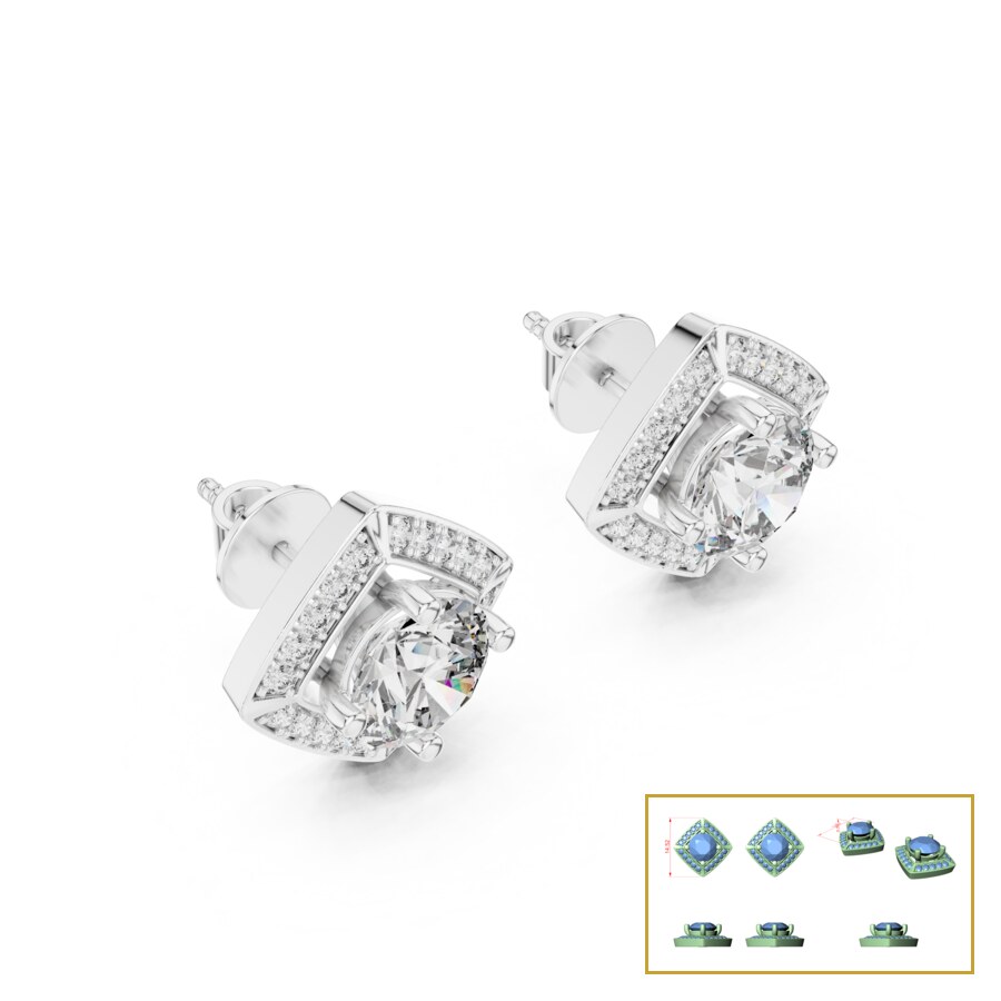 Pentagon Pave Frame Stud Earrings