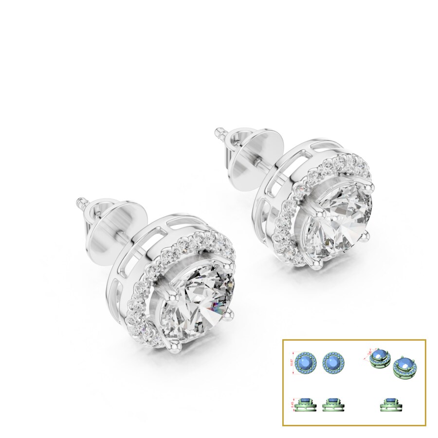 Crescent Halo Round Stud Earrings