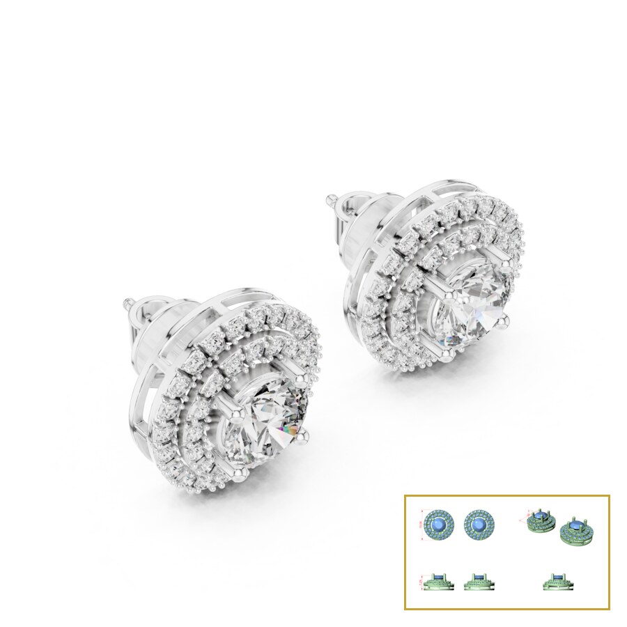 Triple Halo Round Stud Earrings