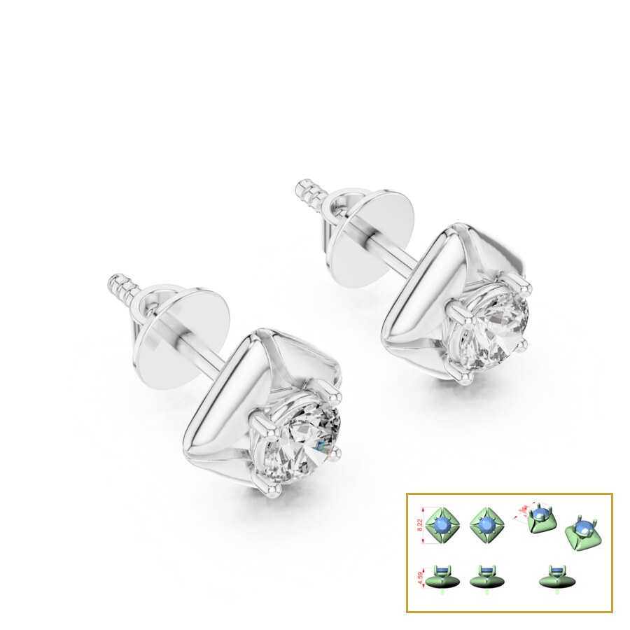 Pyramid Mount Round Stud Earrings
