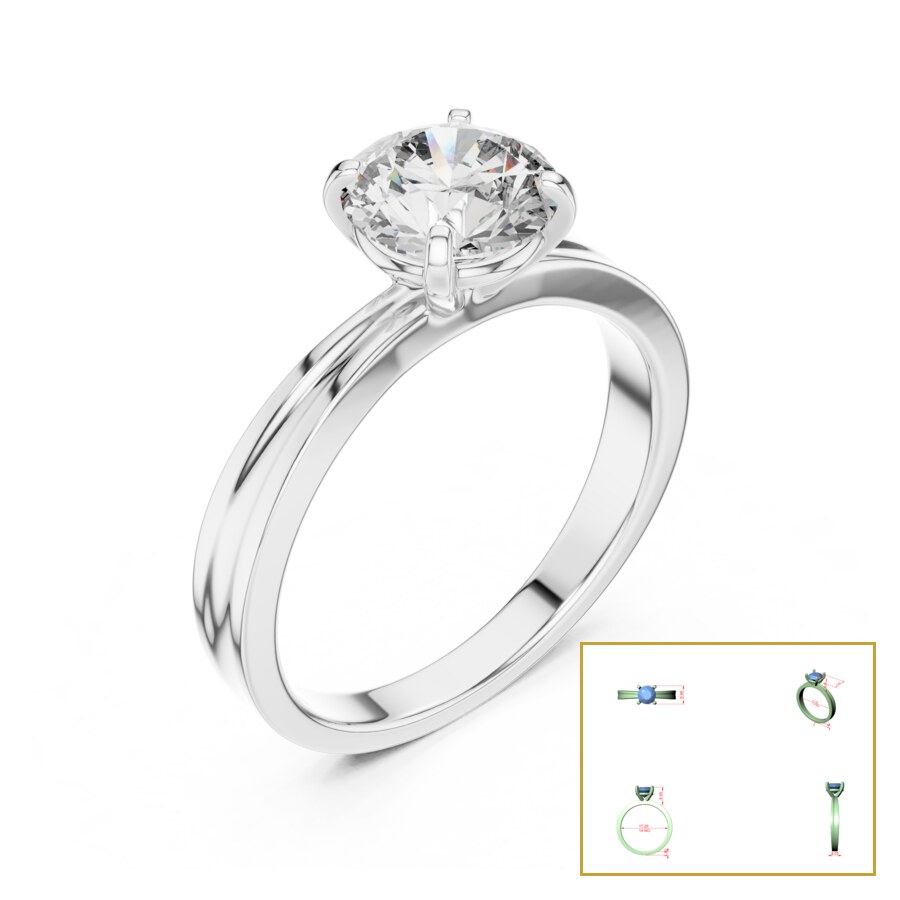 Round Solitaire Grooved-Band Ring