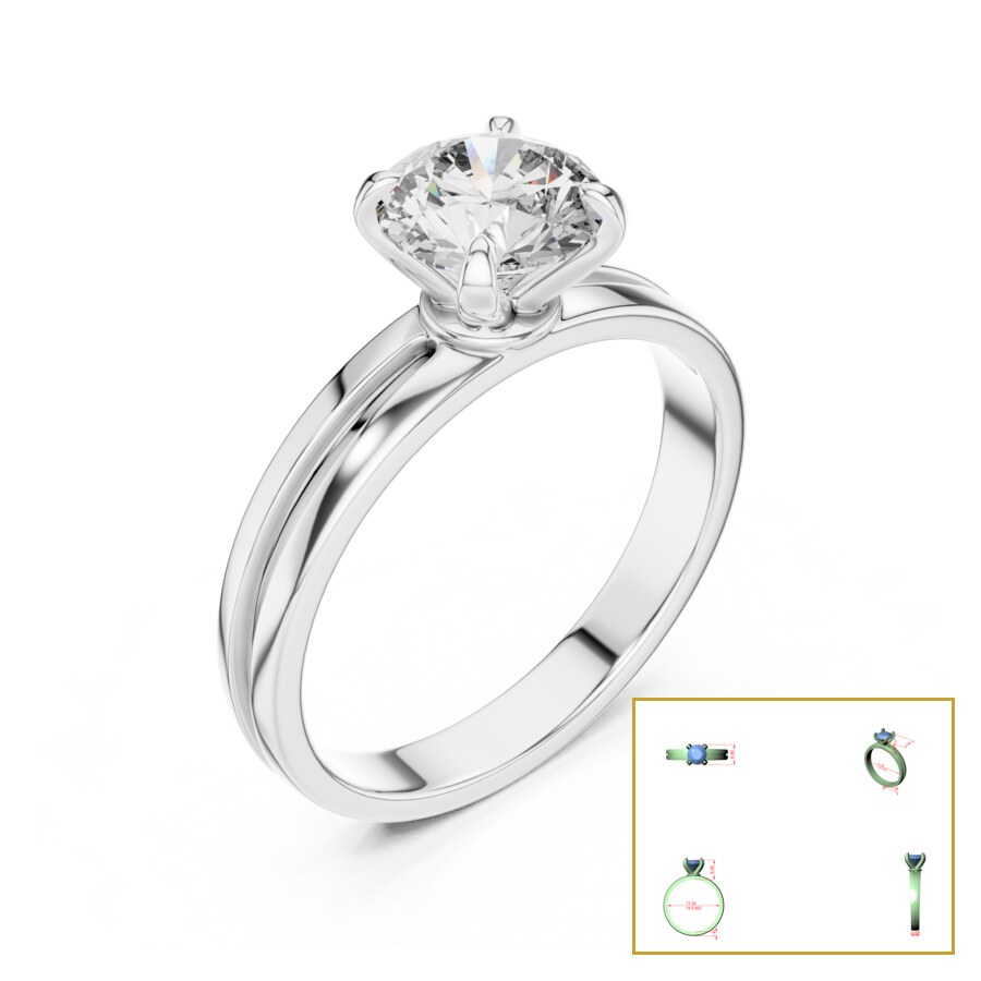 Round Solitaire Twin-Ridge Band Ring