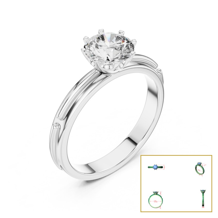 Round Solitaire Sculpted-Station Band Ring