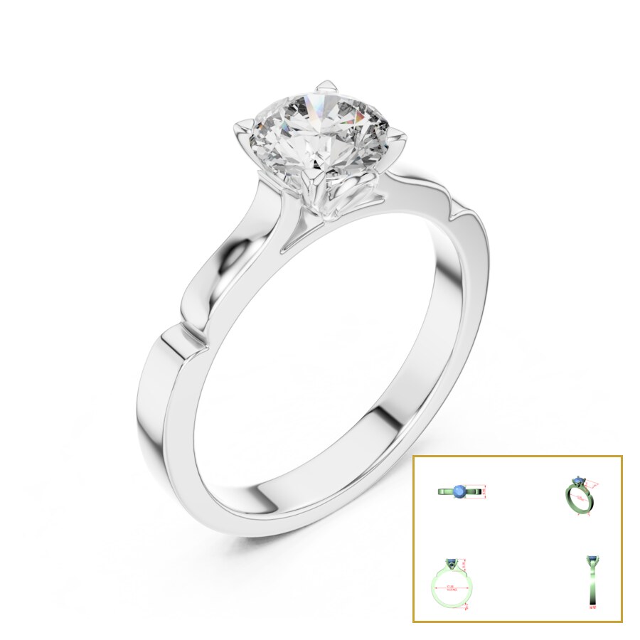 Round Compass-Prong Scroll Solitaire Ring
