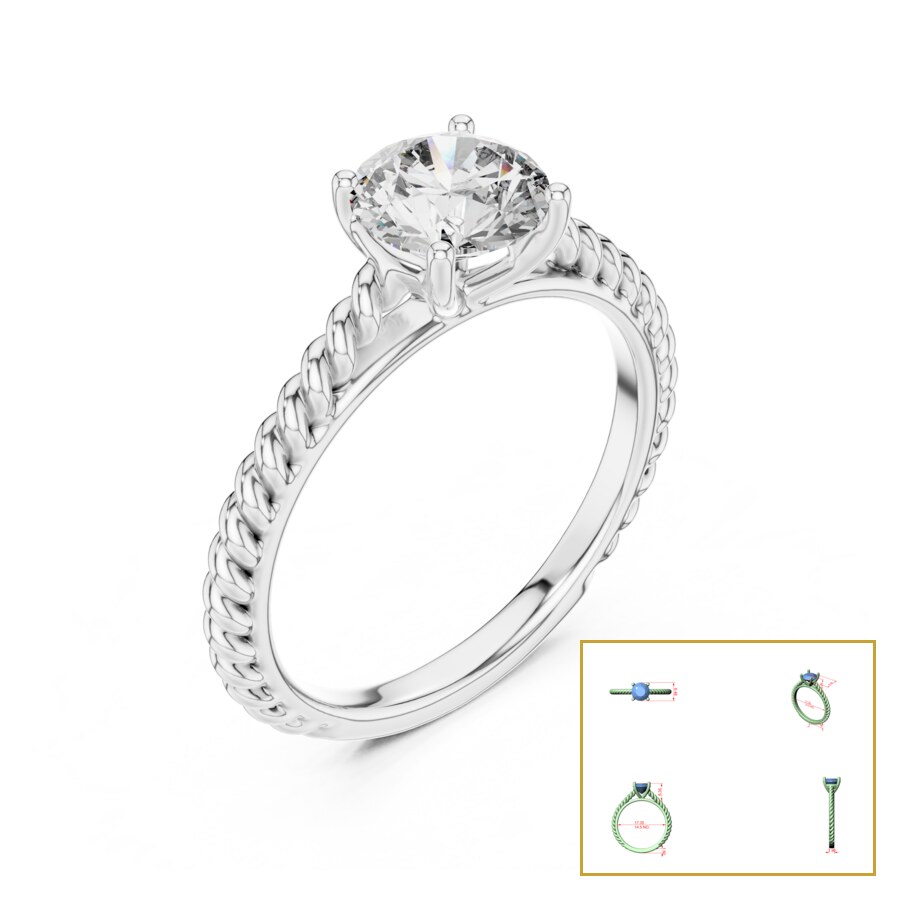 Round Solitaire Rope-Twist Band Ring