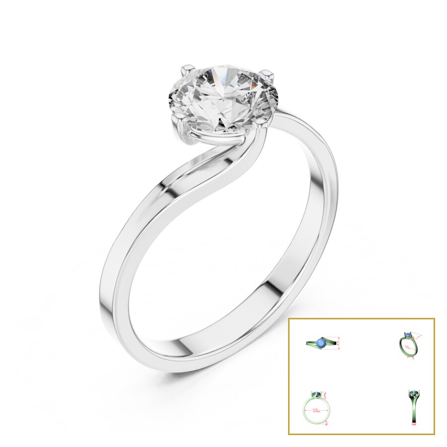 Round Bypass-Swirl Solitaire Ring