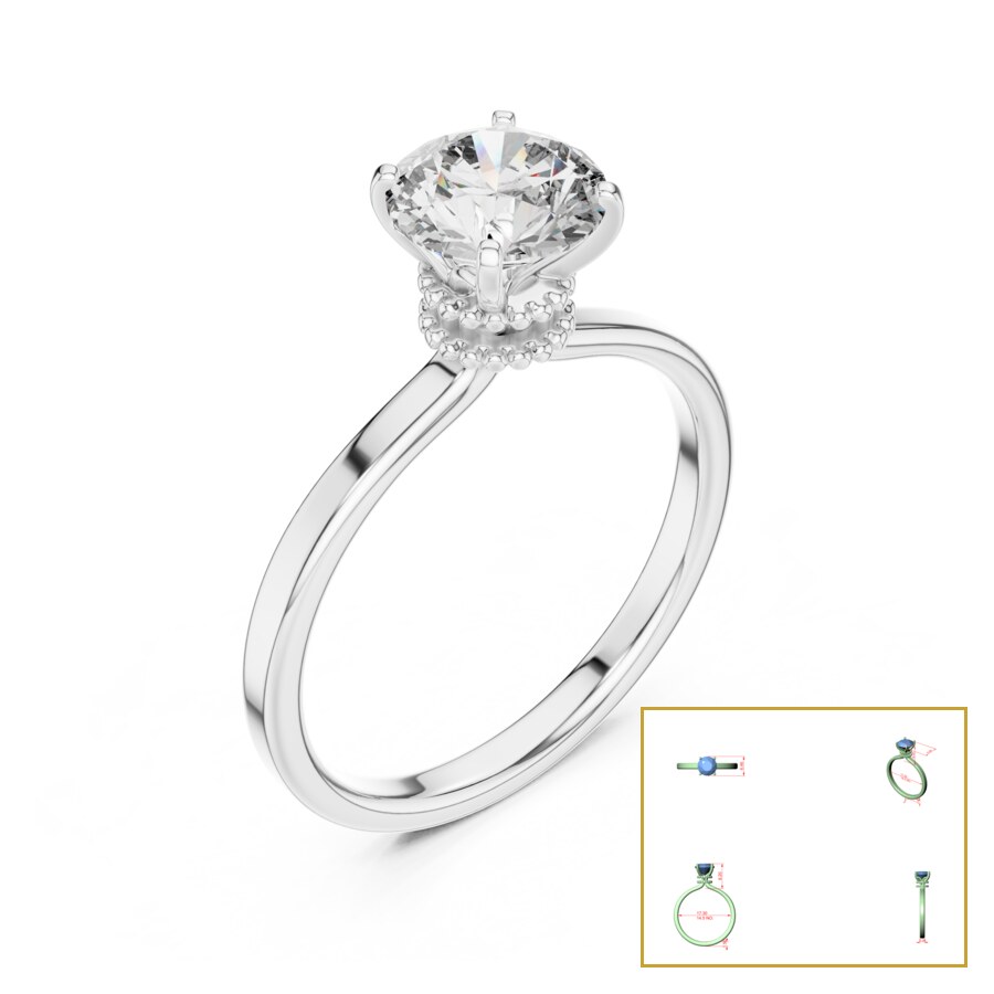 Round Beaded-Collar Solitaire Ring
