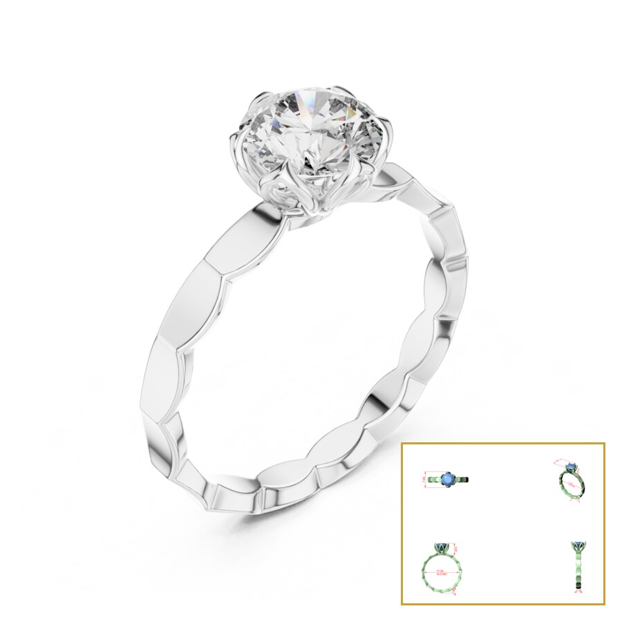 Round Solitaire Marquise-Scalloped Band Ring