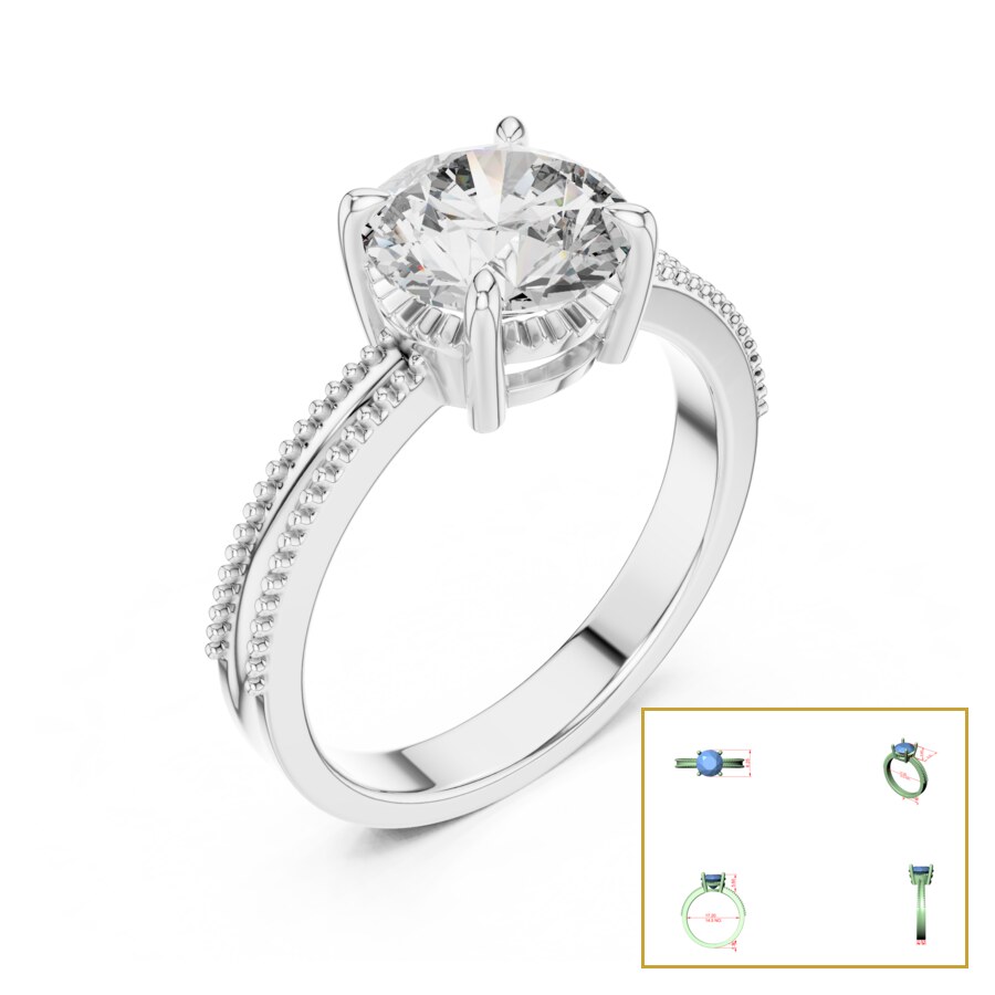 Round Solitaire Beaded-Shoulder Ring