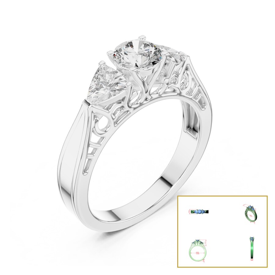 Round and Trillion Three Stone Filigree Ring