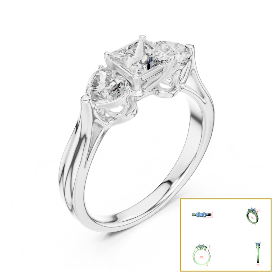 Princess Three Stone Trellis Ring
