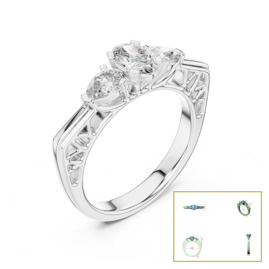 Oval and Pear Three Stone Filigree Ring