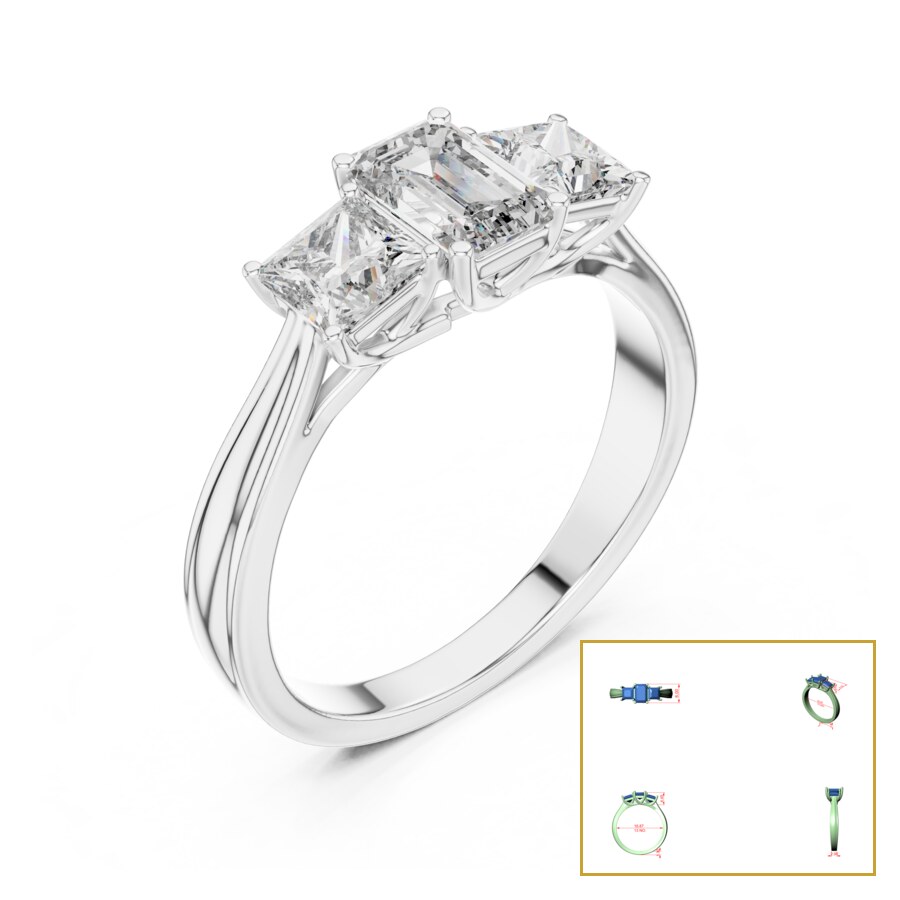 Emerald and Princess Three Stone Ring