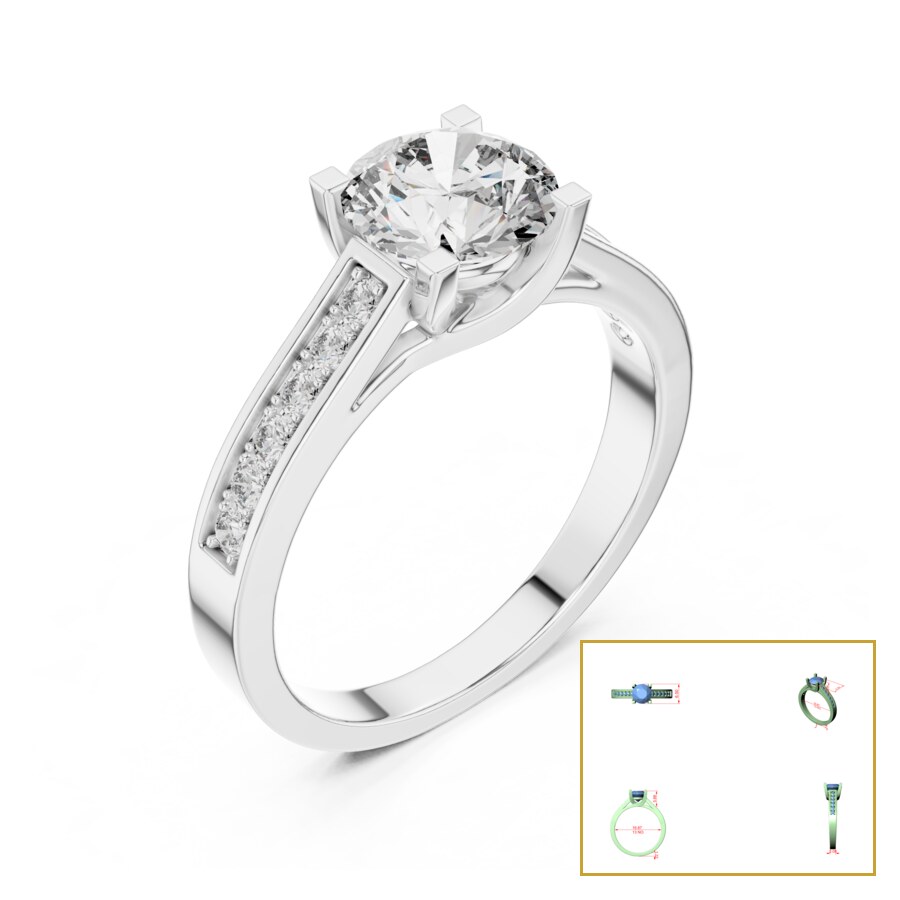 Round Channel-Set Shoulder Cathedral Ring