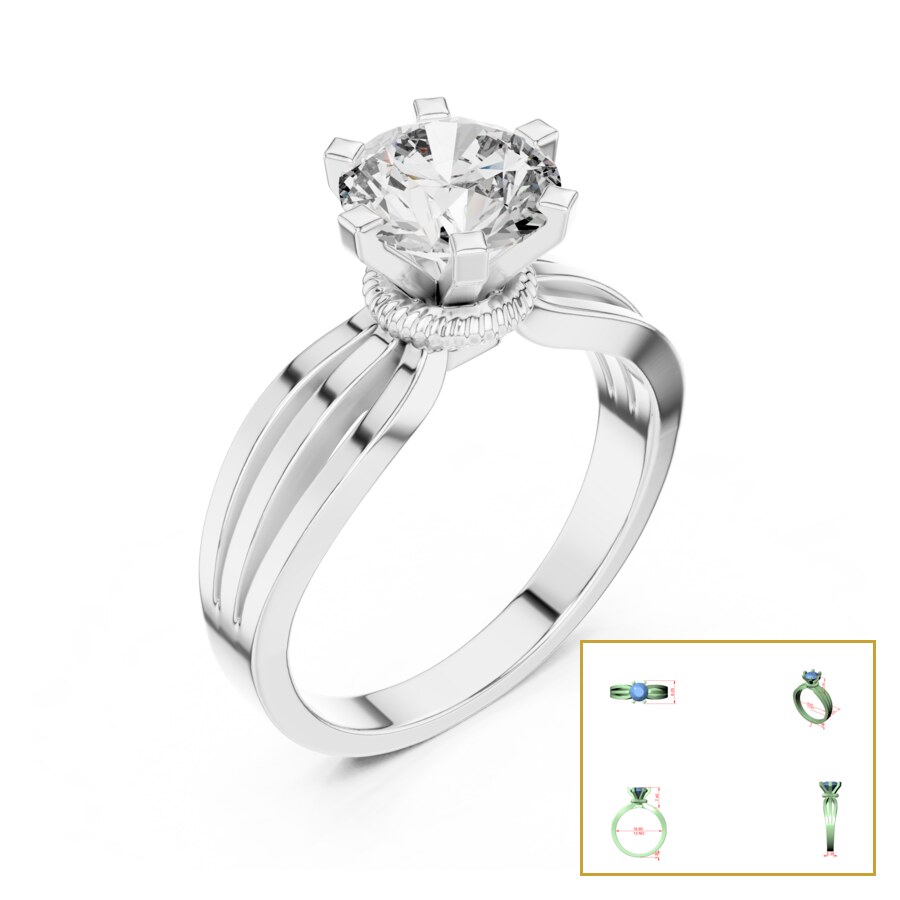 Round Triple-Split Shank Solitaire Ring