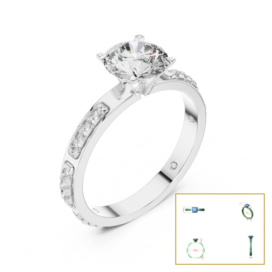 Round Pave Station-Band Solitaire Ring