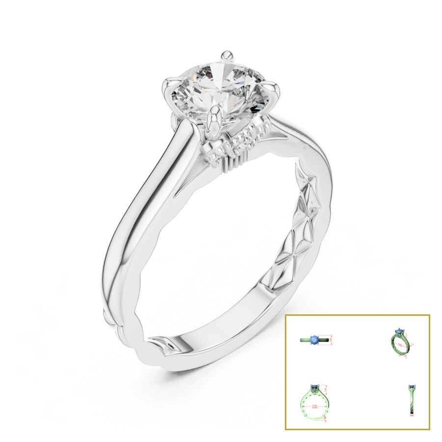 Round Solitaire Faceted-Twig Band Ring