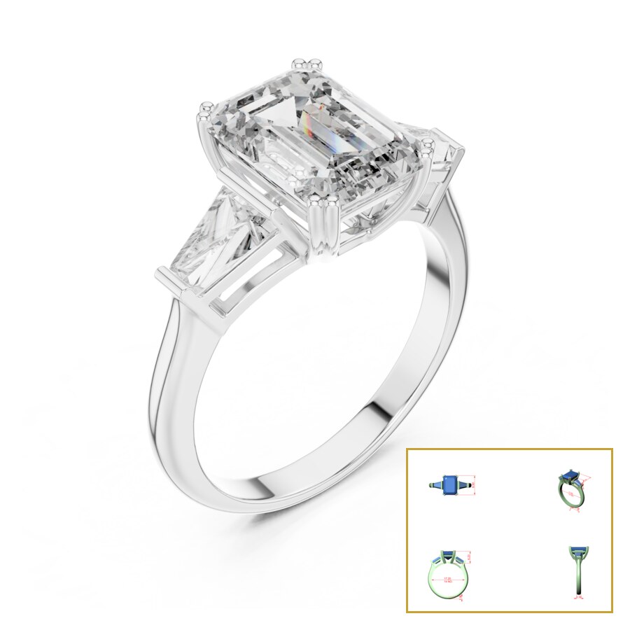 Emerald and Tapered Baguette Three Stone Ring