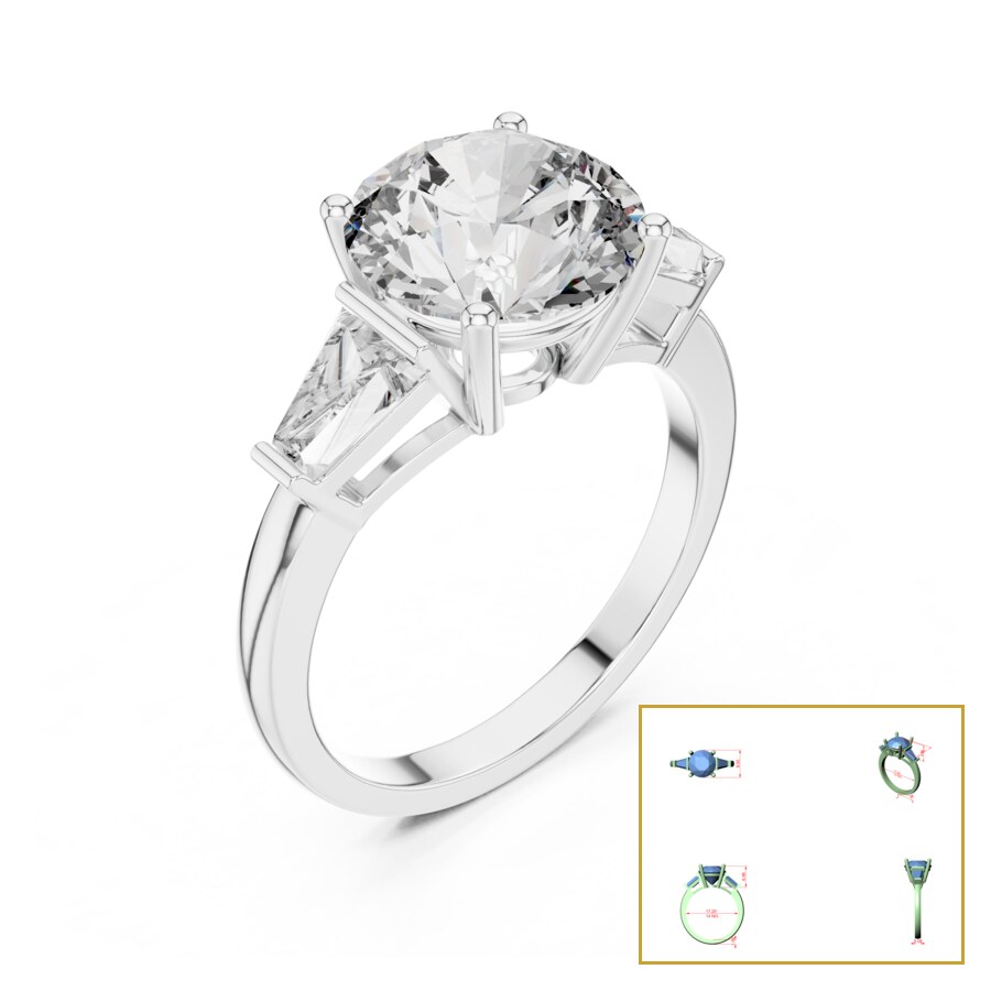 Round and Tapered Baguette Three Stone Ring
